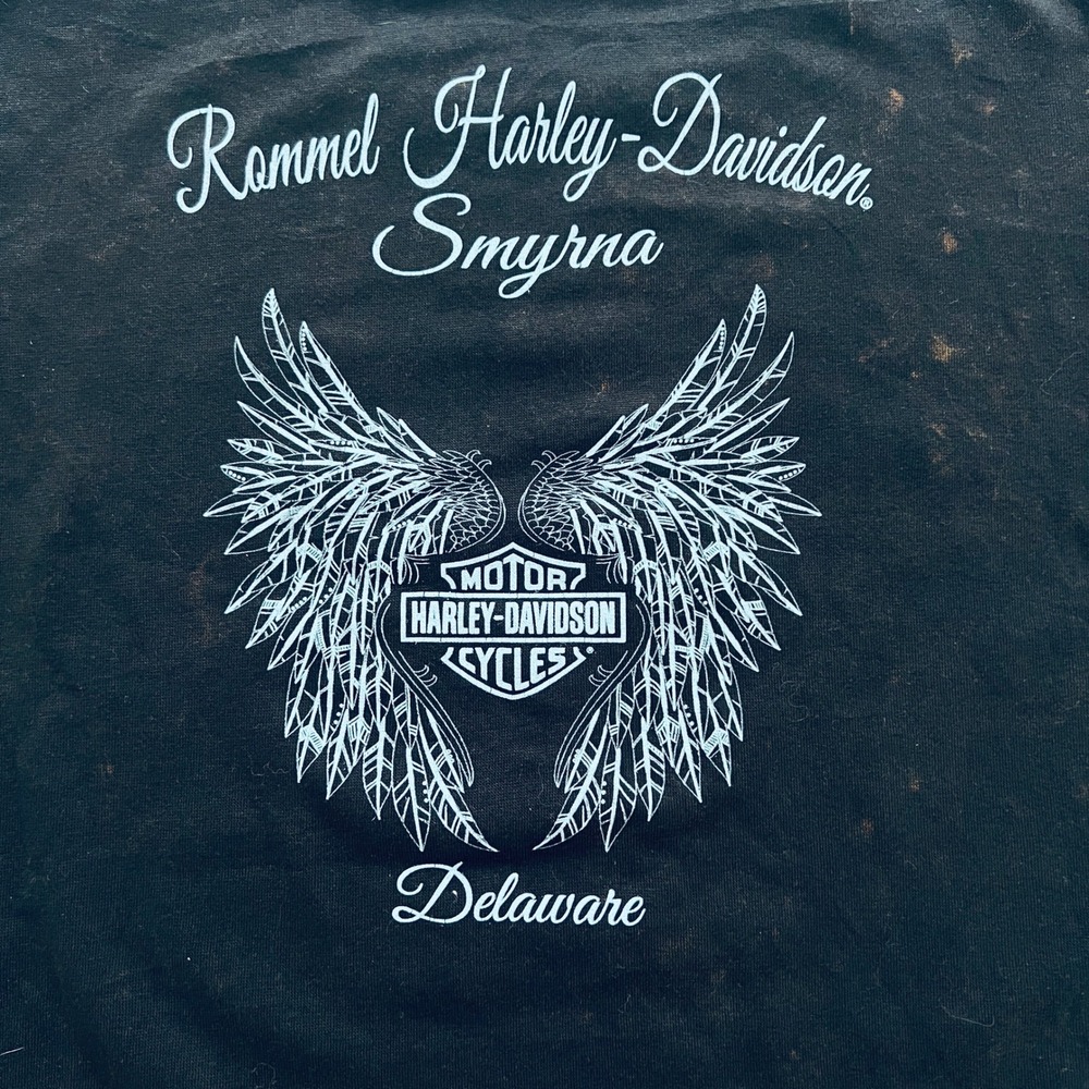 Harley-Davidson Smyrna Delaware Graphic T-Shirt Womens L Distressed Black Blue